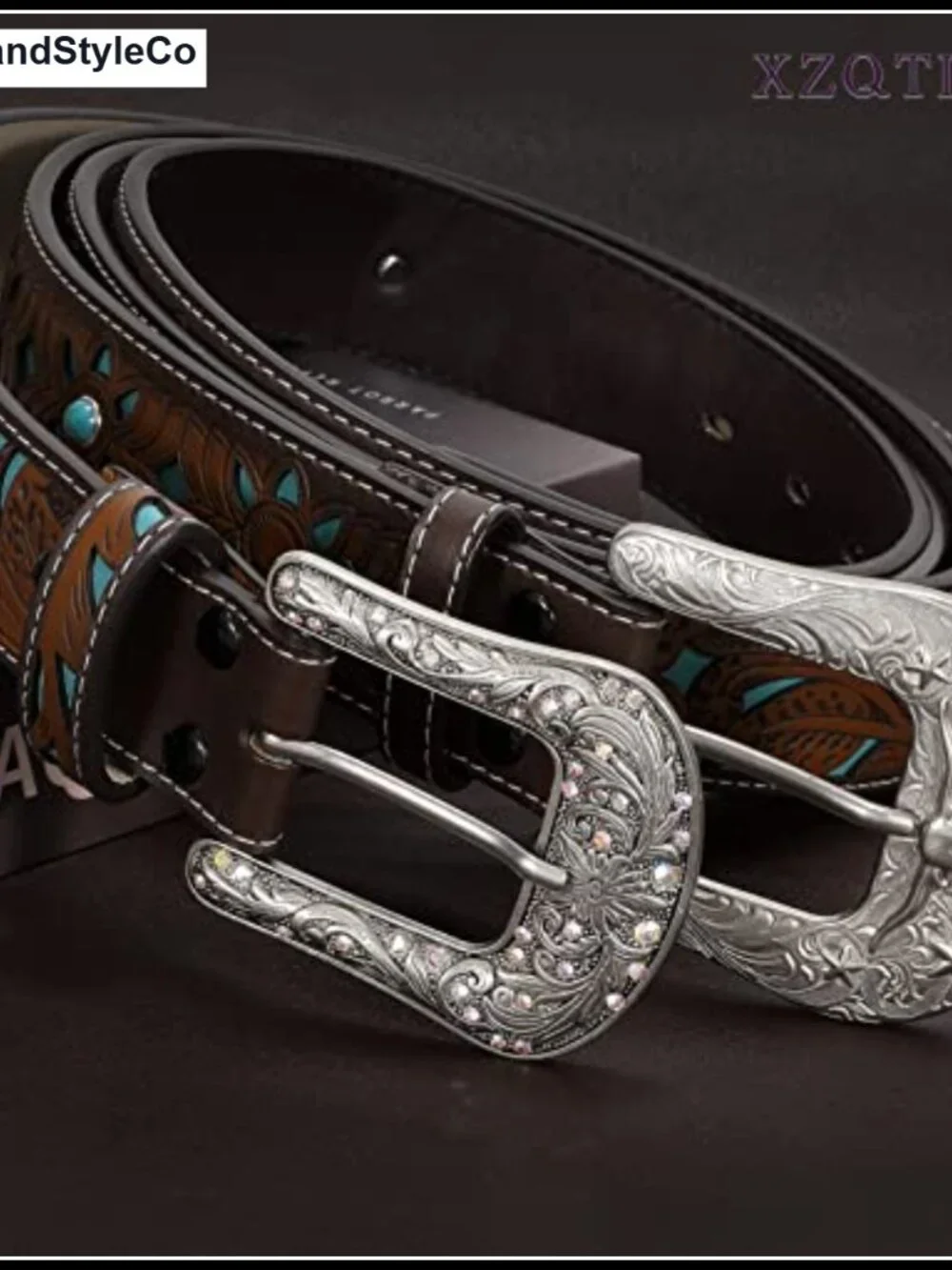 Genuine Leather Western Belt Engraved Tooled Cowboy Belt Unisex Adjustable